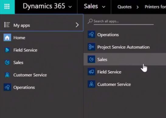 Microsoft Dynamics 365: screenshot navigatiemenu