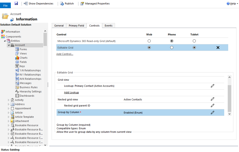 Microsoft Dynamics 365: Editable Grid configuratie Group by Column