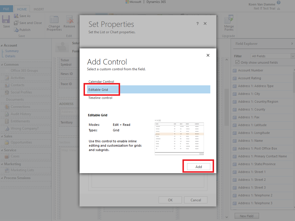 Microsoft Dynamics 365: Editable Grid inschakelen voor een subweergave -stap 7