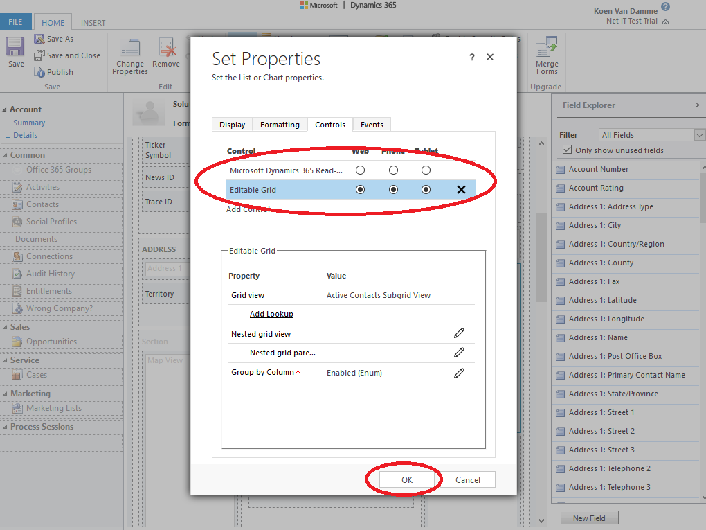 Microsoft Dynamics 365: Editable Grid inschakelen voor een subweergave - stap 8